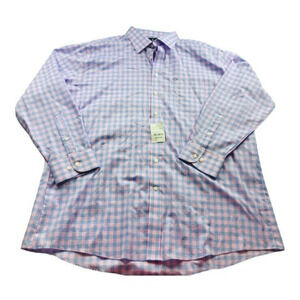 Stafford Mens Dress Shirt Multicolor Plaid Button Up Travel Fitted Size 18 34-35
